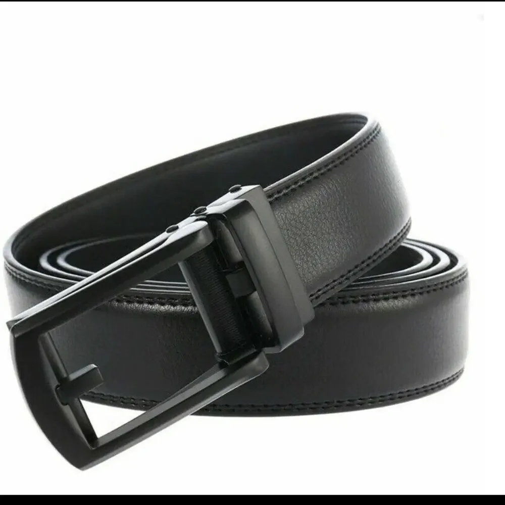 CGHart Men's Cowhide Belt Alloy Pin Buckle Ratchet Black